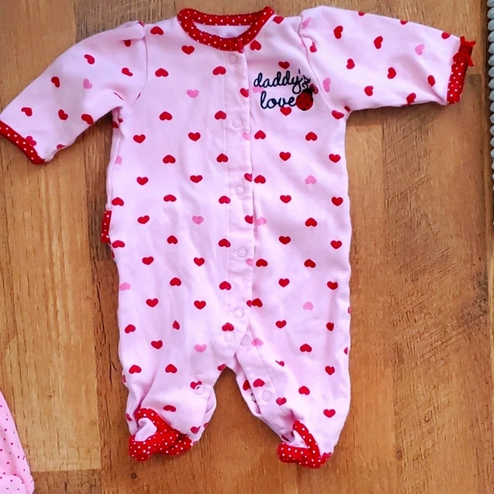 Circo Girls Pink polka Dot‎ Mom Footie and Carters Pink Heart Footie 3M